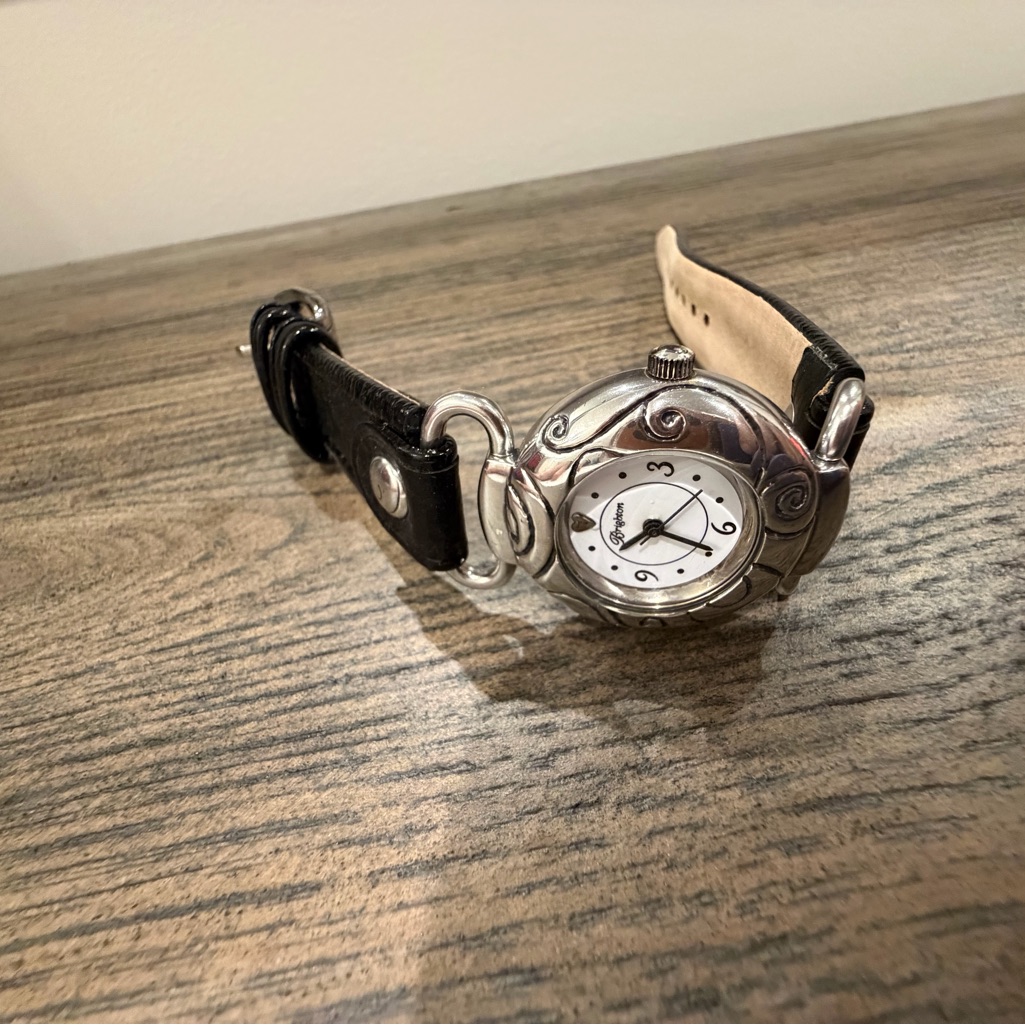 Brighton Silver And Black Watch With Leather Strap